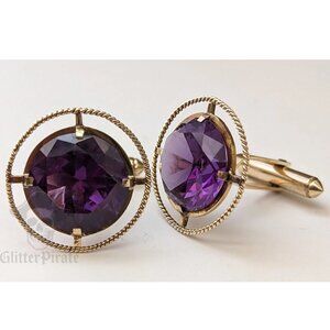 Huge 15mm Art Deco Synthetic Pre-Lab Alexandrite 14k Yellow Gold Cufflinks Rare